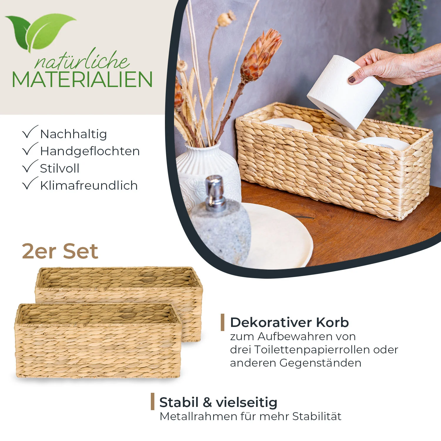 Aufbewahrungskorb passend für KALLAX halbes Fach, Korb geflochten aus Wasserhyazinthe für Badezimmer, Küche und Wohnbereich, HMF3727 - Image 12