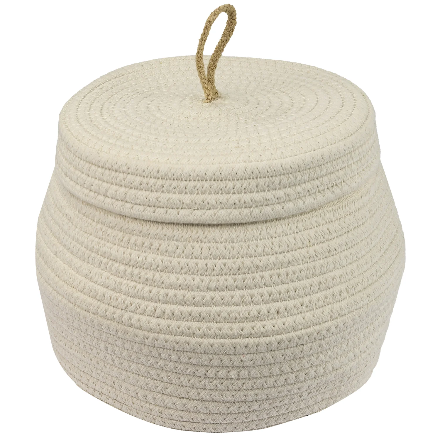 Aufbewahrungskorb Badezimmer rund, Korb mit Deckel aus Baumwolle, HMF 39031, Creme - Image 10