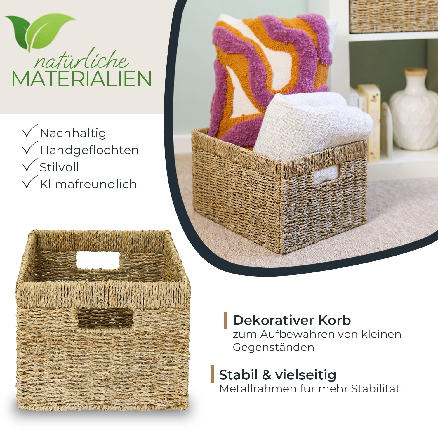 Aufbewahrungskorb geflochten aus Seegras passend für Billy Regal, HMF 37049, 35 x 25 x 20 cm - Image 11