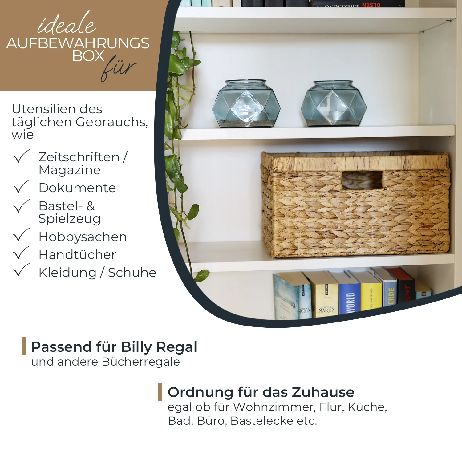 Aufbewahrungskorb geflochten aus Wasserhyazinthe passend für Billy Regal, HMF 37249, 35 x 25 x 20 cm - Image 21