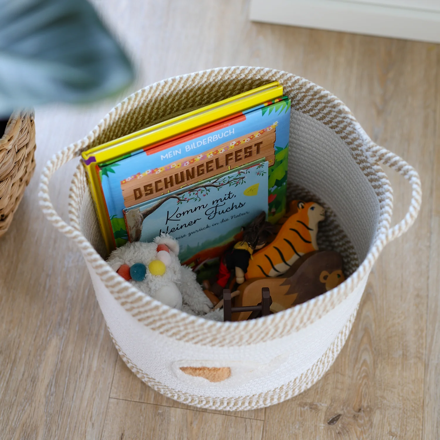 Aufbewahrungskorb mit Griffen, Korb für Kinderzimmer aus Baumwolle, Elefant, HMF 39020-30CM-ELE, 30,5 x 30,5 cm - Image 9