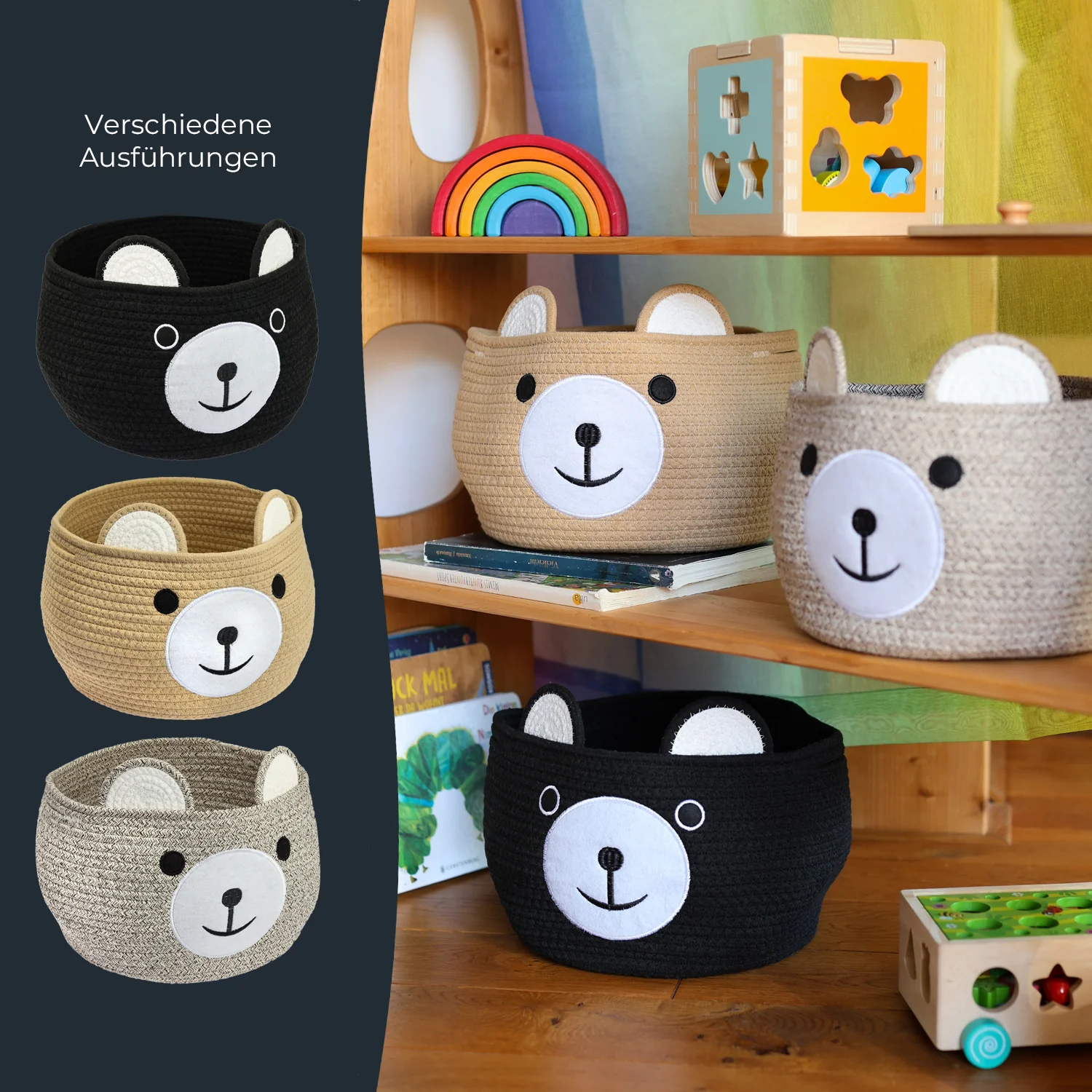Aufbewahrungskorb mit versteckten Griffen, Korb für Kinderzimmer aus Baumwolle, Bär, HMF 39021, 30 x 24 cm - Image 18