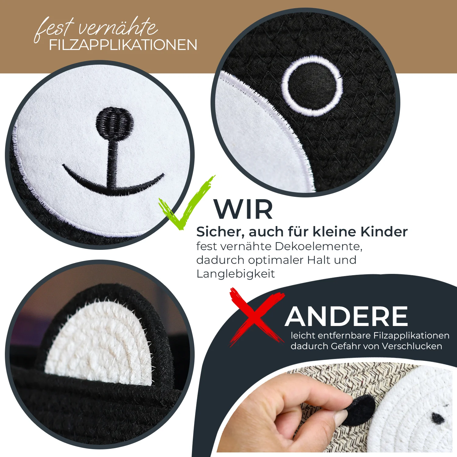 Aufbewahrungskorb mit versteckten Griffen, Korb für Kinderzimmer aus Baumwolle, Bär, HMF 39021, 30 x 24 cm - Image 22