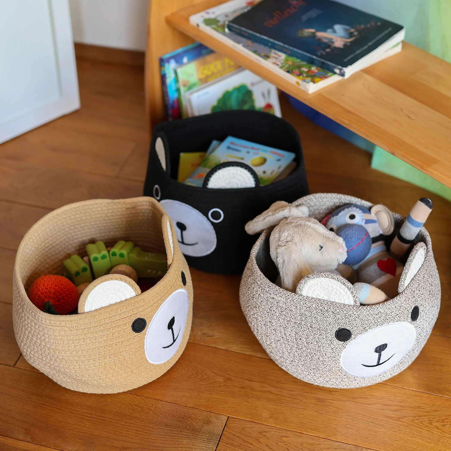 Aufbewahrungskorb mit versteckten Griffen, Korb für Kinderzimmer aus Baumwolle, Bär, HMF 39021, 30 x 24 cm - Image 8