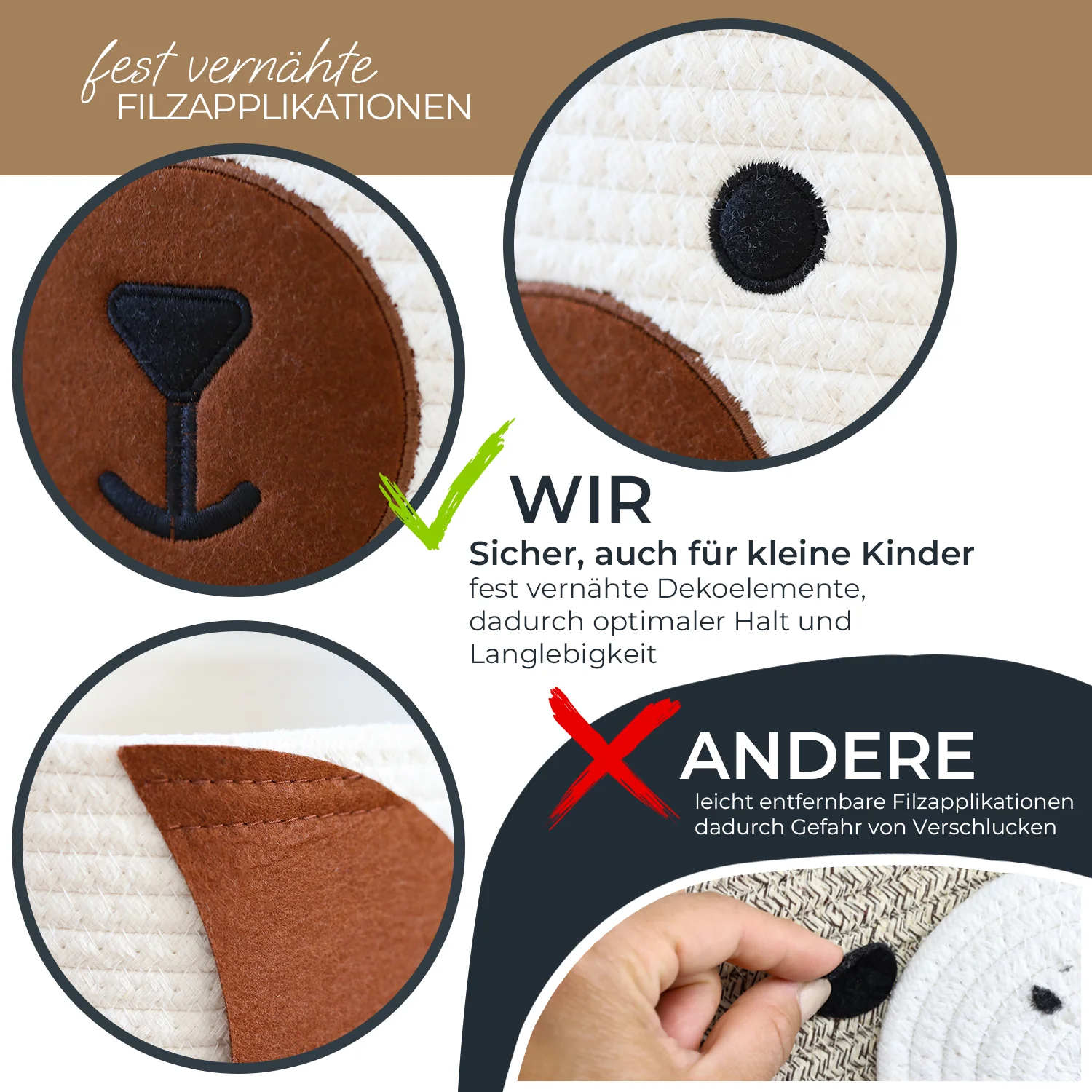 HMF 39022 Aufbewahrungskorb mit versteckten Griffen, 3er Set, Korb für Kinderzimmer aus Baumwolle , Groß, Mittel, Klein - Image 13