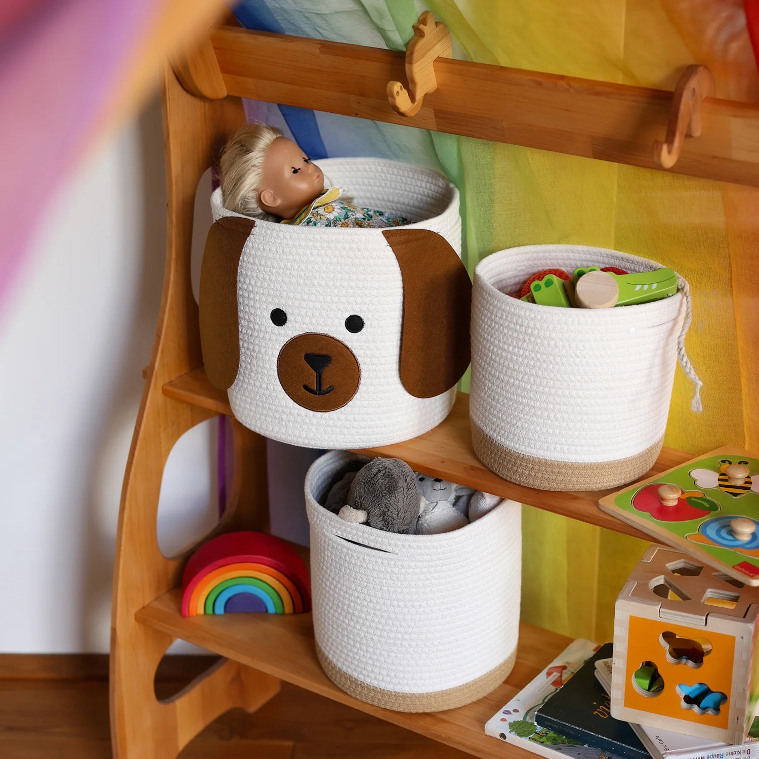 HMF 39022 Aufbewahrungskorb mit versteckten Griffen, 3er Set, Korb für Kinderzimmer aus Baumwolle , Groß, Mittel, Klein - Image 16