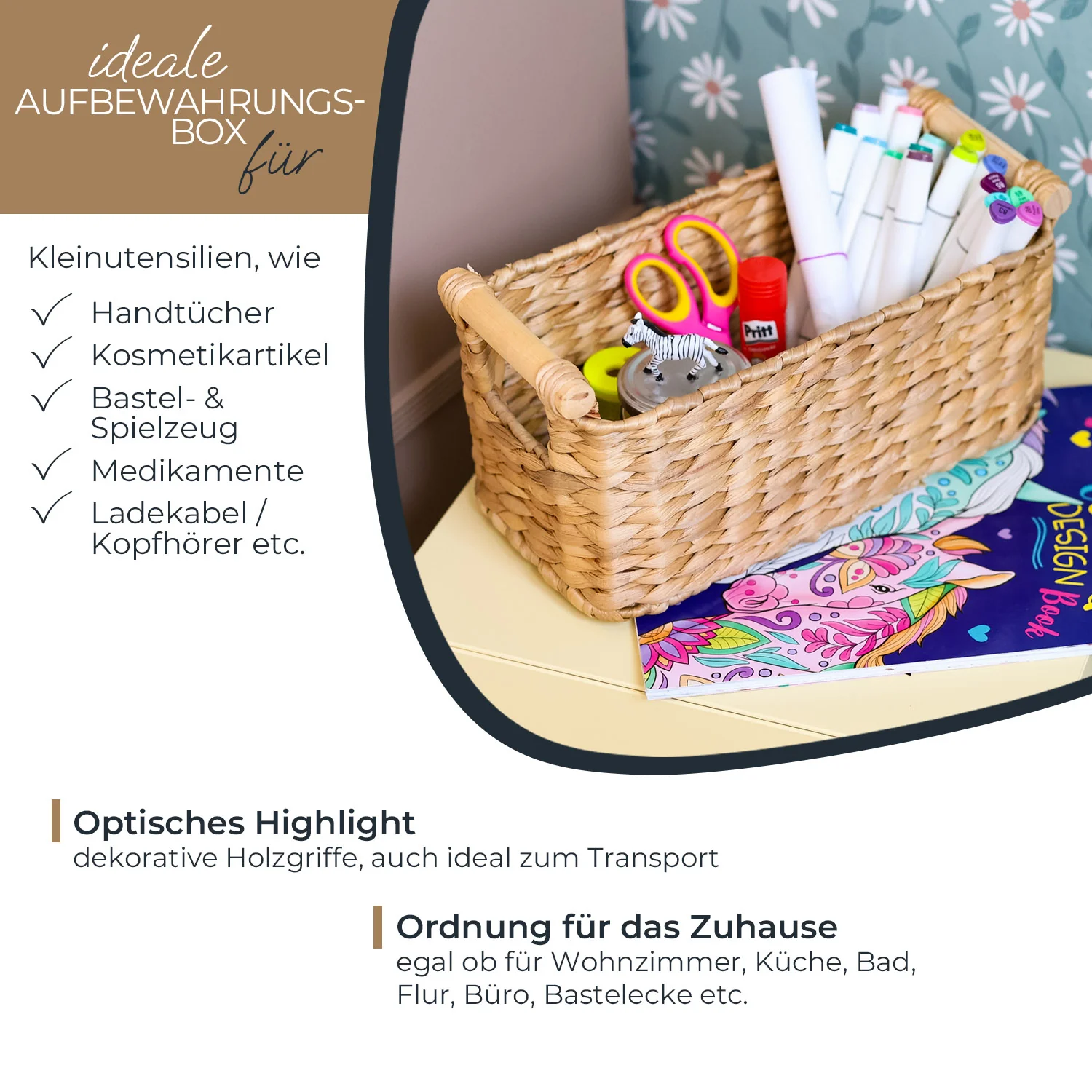 Aufbewahrungskorb geflochten aus Wasserhyazinthe, dekorativer Korb mit Holzgriffen zur Aufbewahrung für Badezimmer, Wohnzimmer, Küche, HMF 37279 - Image 22