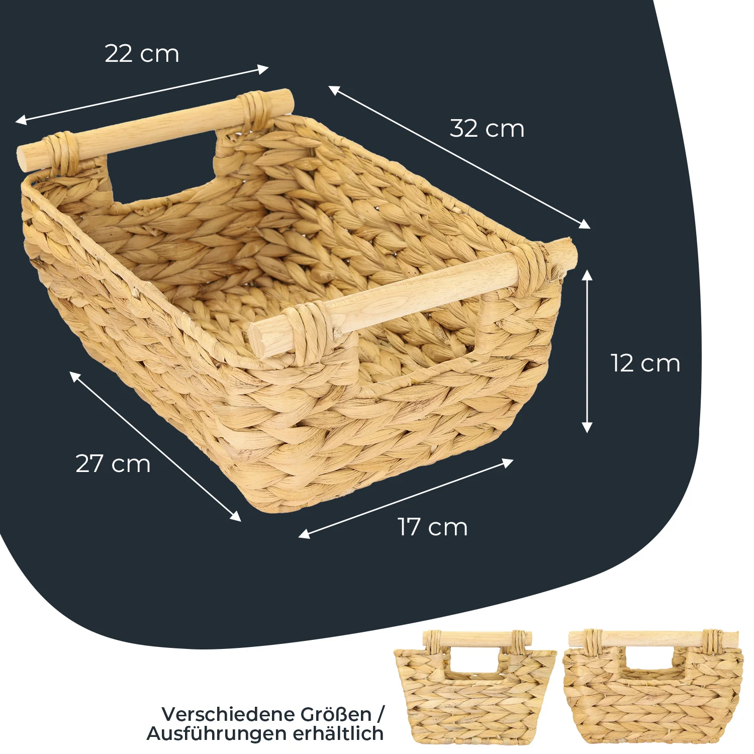 Aufbewahrungskorb geflochten aus Wasserhyazinthe, dekorativer Korb mit Holzgriffen zur Aufbewahrung für Badezimmer, Wohnzimmer, Küche HMF 37277 - Image 14