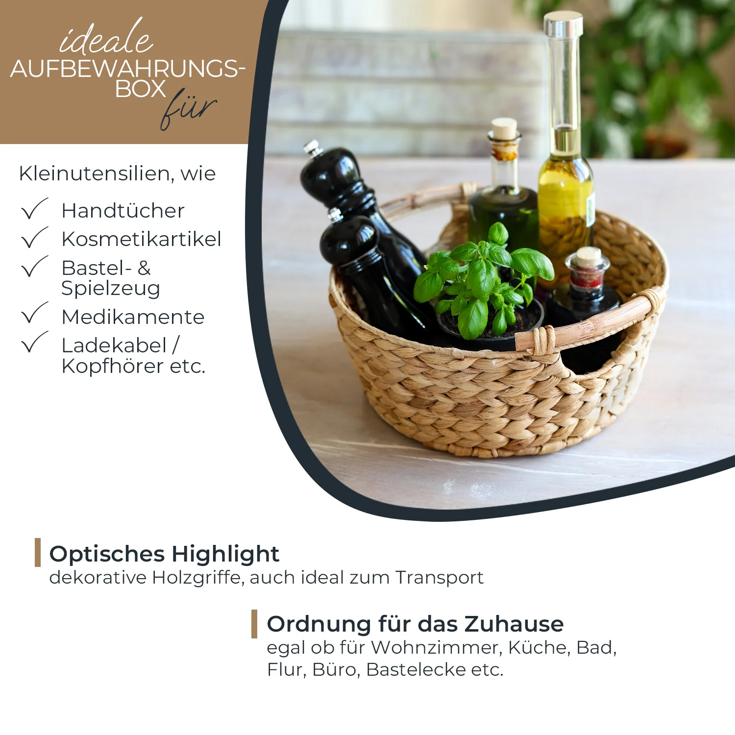 HMF Aufbewahrungskorb rund, Korb geflochten aus Wasserhyazinthe mit Holzgriffen, 37276-30CM, 30 x 12 cm - Image 3