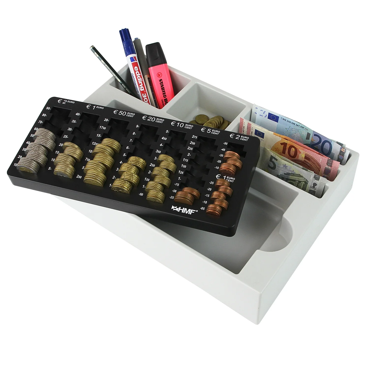 Münzsortierer inkl. Euro-Münzzählbrett, 3 Geldscheinfächer, HMF 3210-02, 35 x 23,5 x 7 cm, Schwarz - Image 4