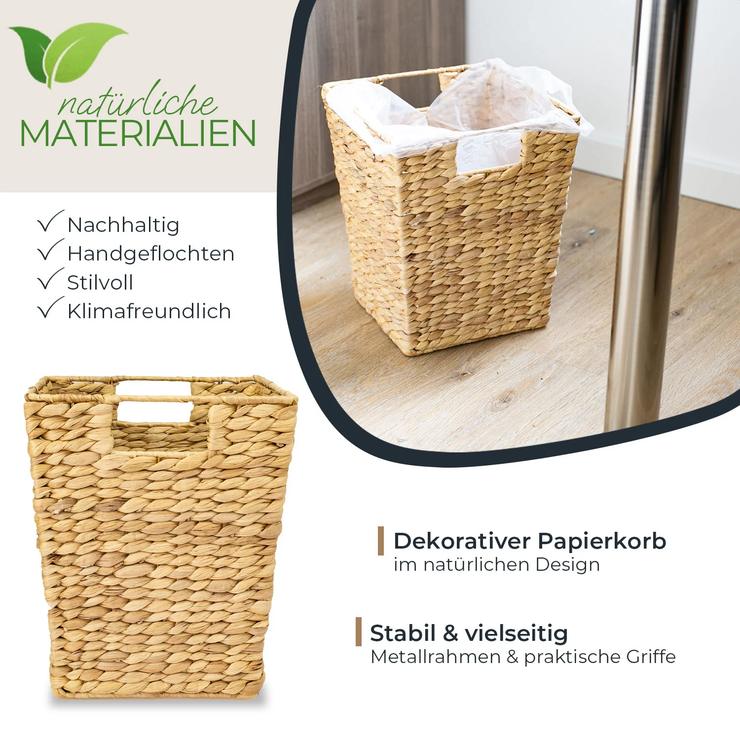 Papierkorb, Mülleimer Büro geflochten aus Wasserhyazinthe, HMF 3725 - Image 12
