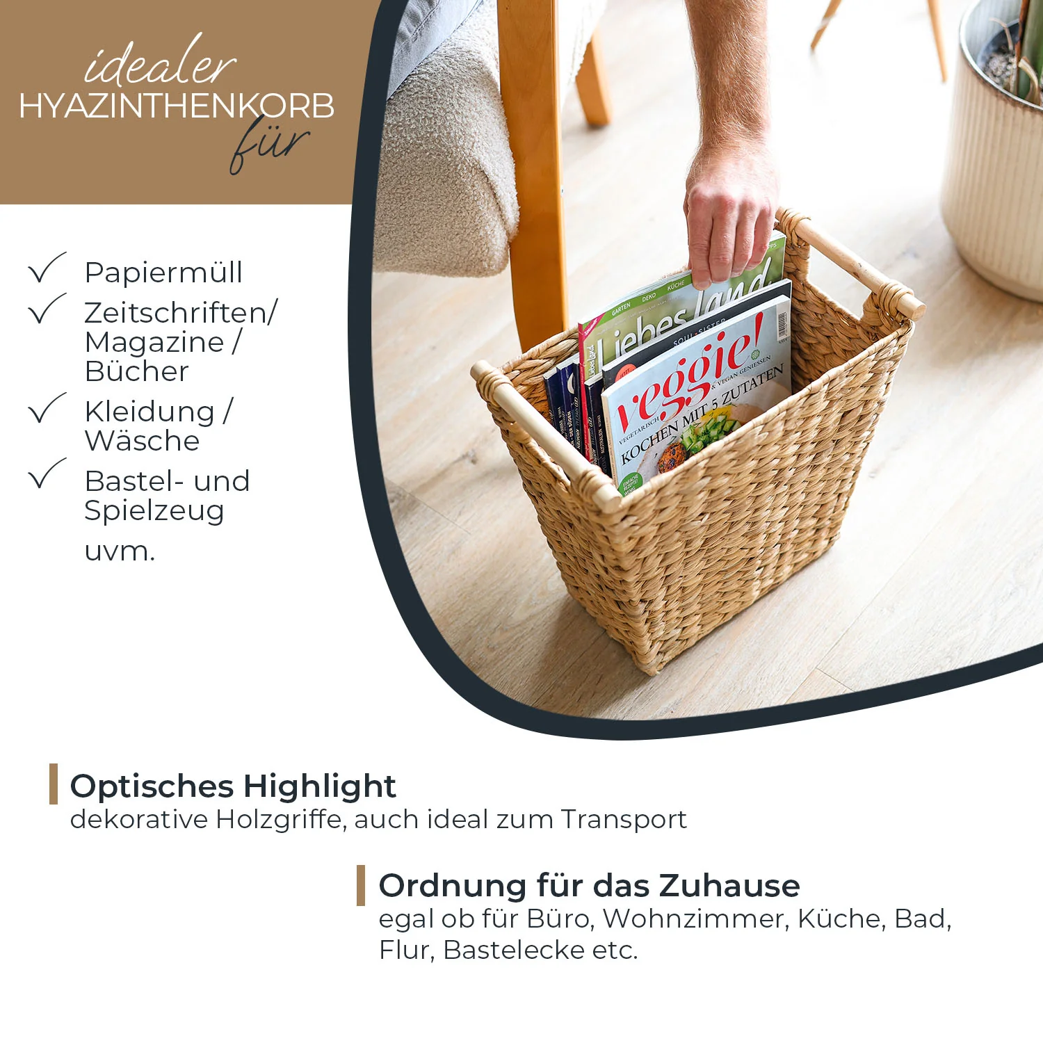 Papierkorb, Mülleimer Büro geflochten aus Wasserhyazinthe, HMF 3725 - Image 22