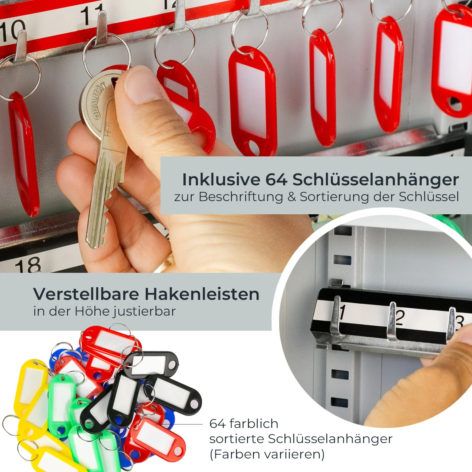 Schlüsselschrank groß aus Stahl, abschließbarer Schlüsselkasten für Büro, Verwaltung oder Fuhrpark, HMF, 13500, 42-1170 Schlüsselhaken - Image 26