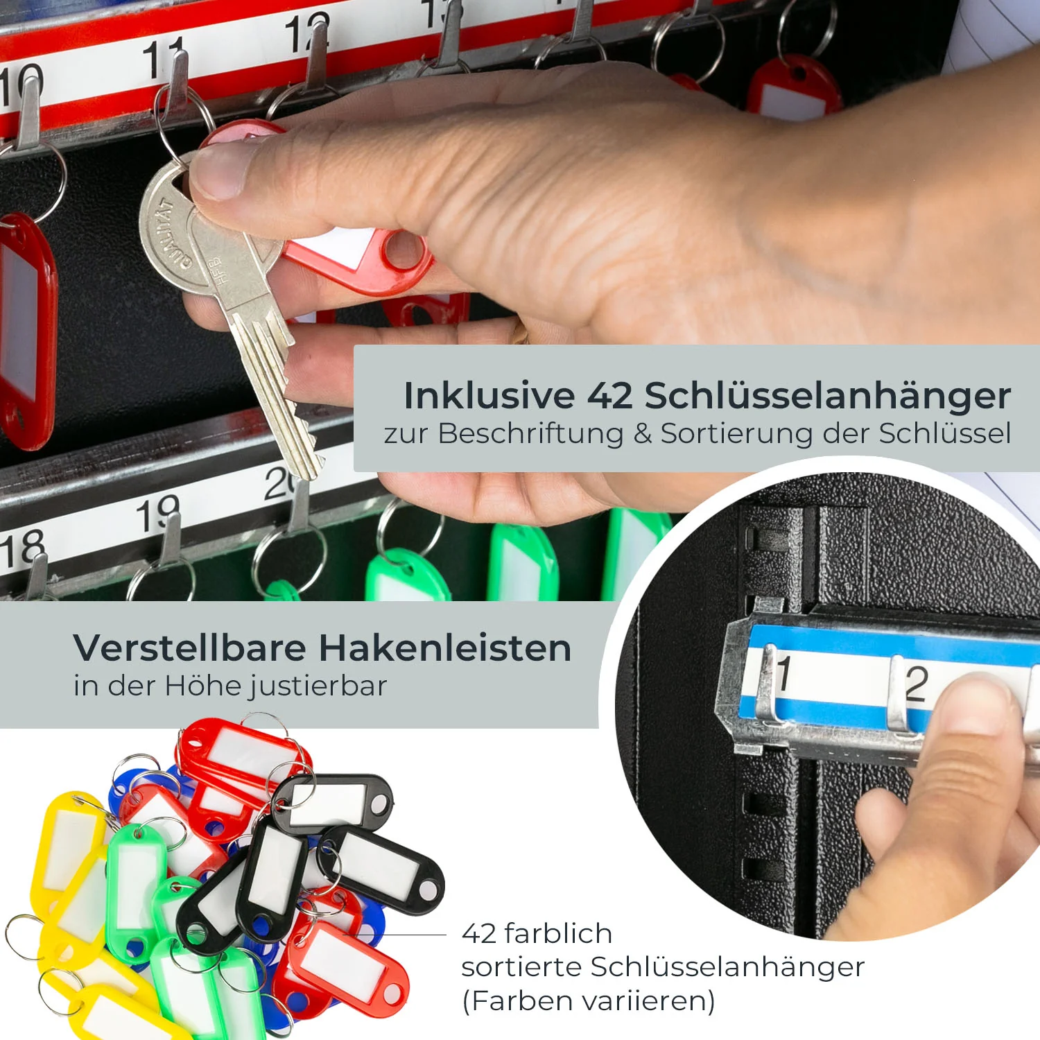 Schlüsselschrank groß aus Stahl, abschließbarer Schlüsselkasten für Büro, Verwaltung oder Fuhrpark, HMF, 13500, 42-1170 Schlüsselhaken - Image 4
