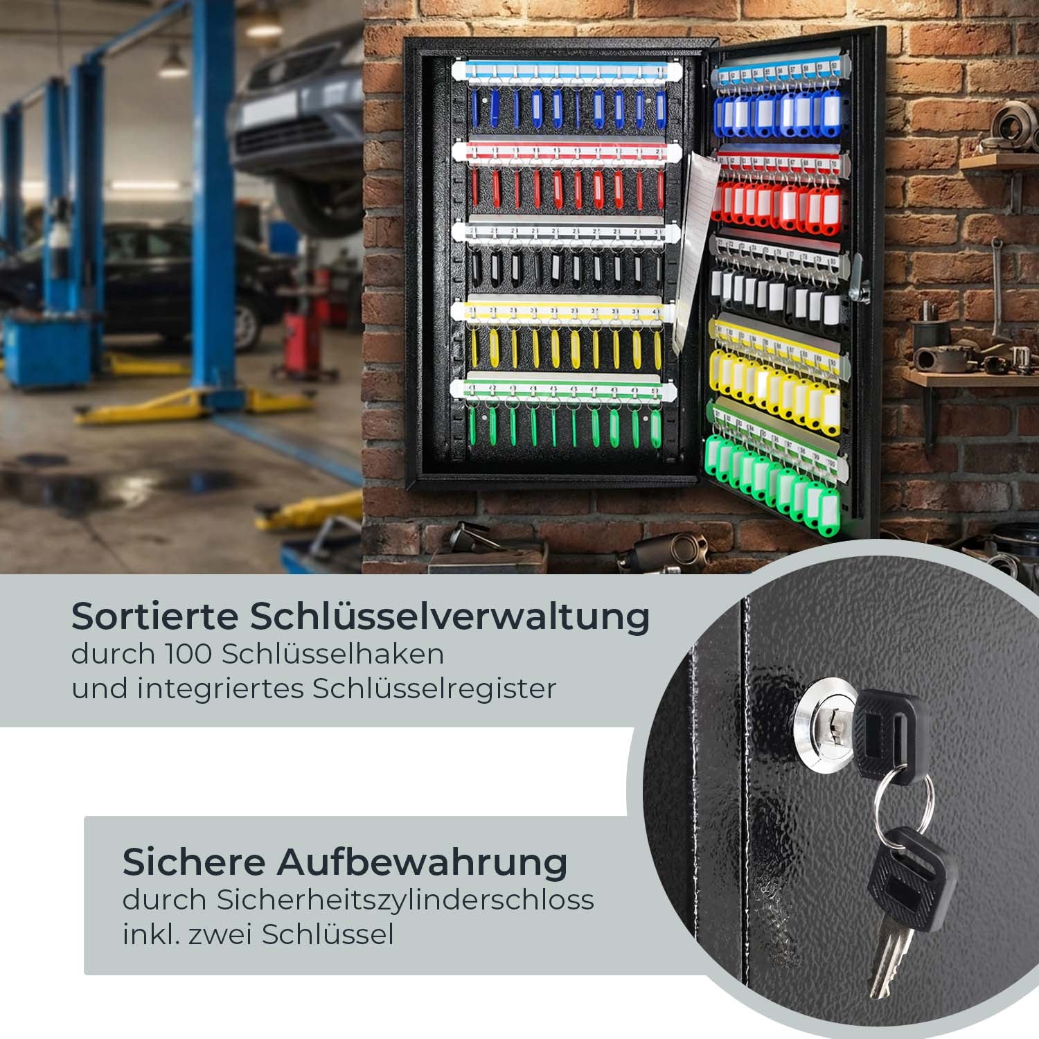 Schlüsselschrank groß aus Stahl, abschließbarer Schlüsselkasten für Büro, Verwaltung oder Fuhrpark, HMF, 13500, 42-1170 Schlüsselhaken - Image 65
