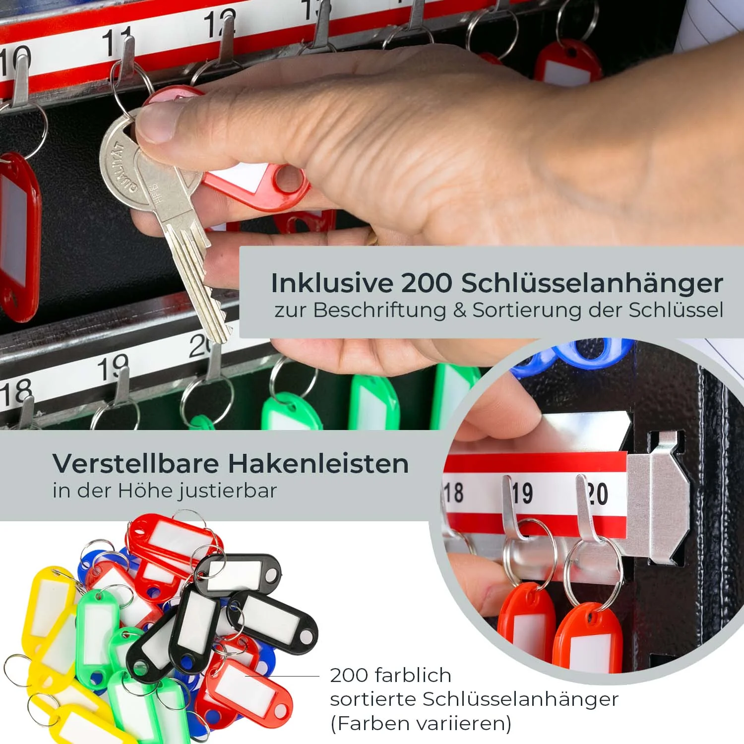 Schlüsselschrank groß aus Stahl, abschließbarer Schlüsselkasten für Büro, Verwaltung oder Fuhrpark, HMF, 13500, 42-1170 Schlüsselhaken - Image 75