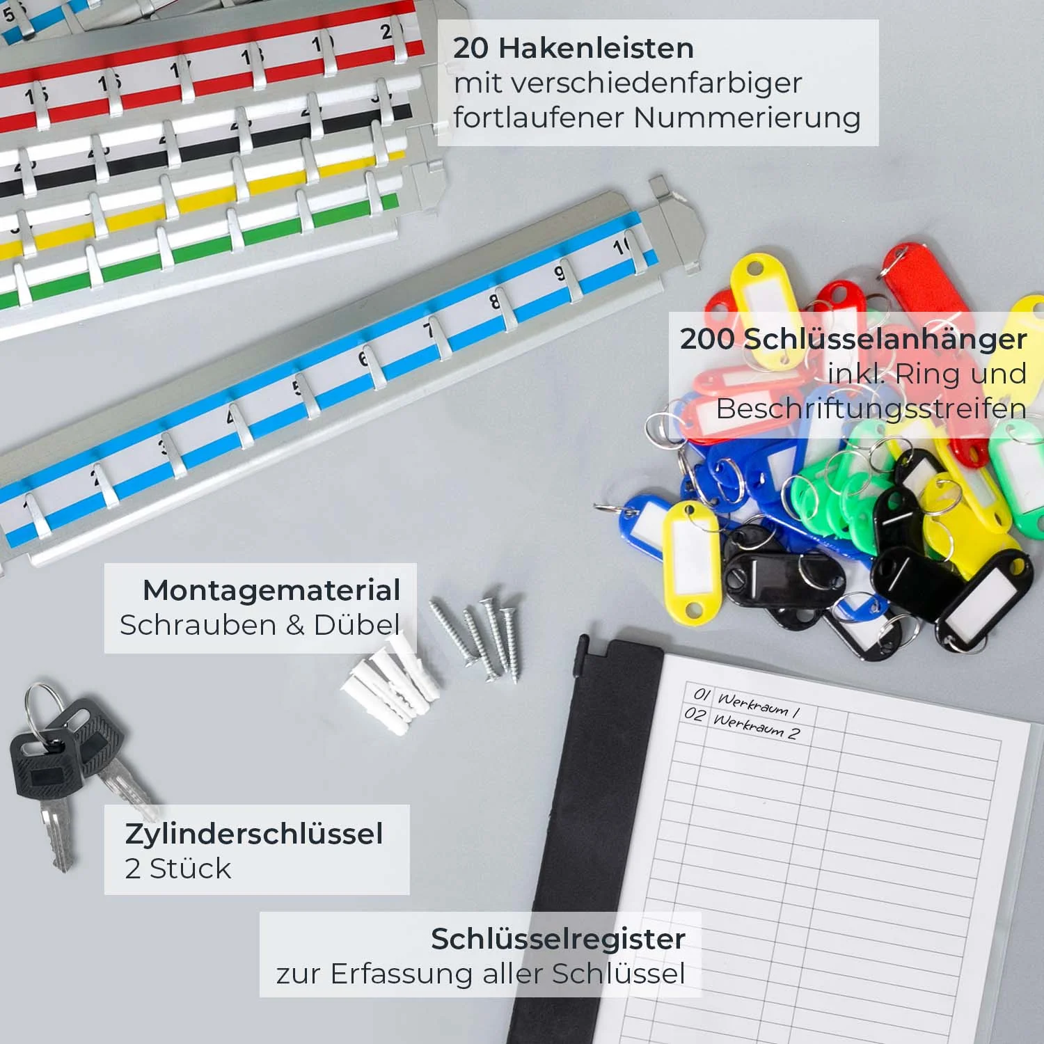 Schlüsselschrank groß aus Stahl, abschließbarer Schlüsselkasten für Büro, Verwaltung oder Fuhrpark, HMF, 13500, 42-1170 Schlüsselhaken - Image 79