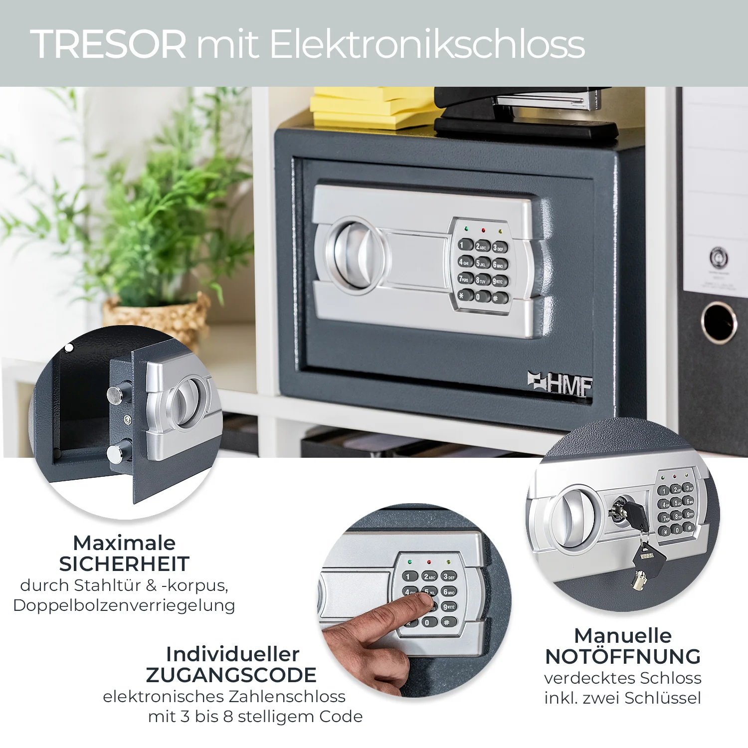 Tresor für Zuhause, Hotel oder Büro, Möbeltresor mit Zahlenschloss, HMF 46120 - Image 29