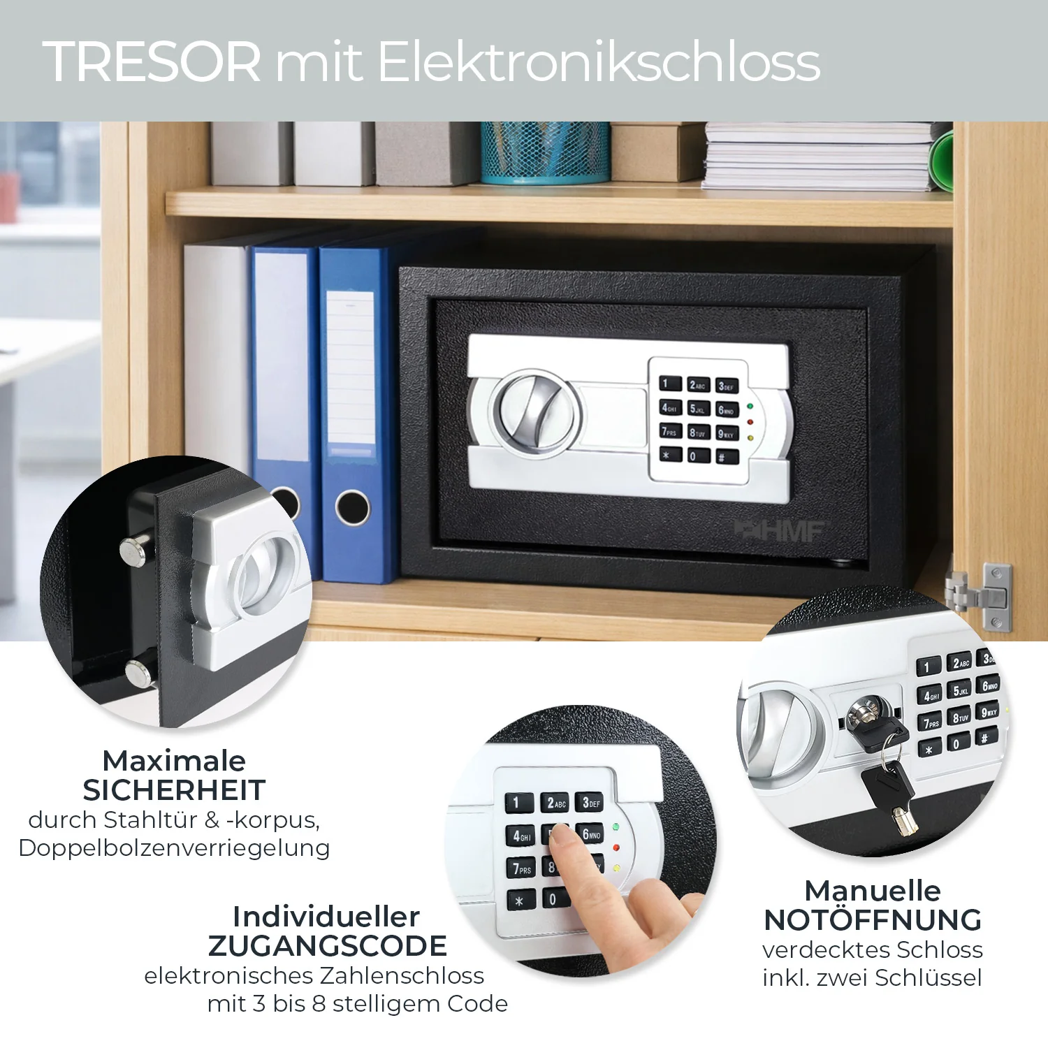 Tresor für Zuhause, Hotel oder Büro, Möbeltresor mit Zahlenschloss, HMF 46120 - Image 47